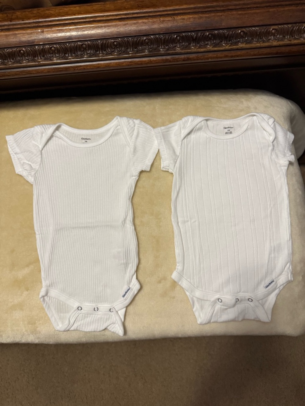 Gerber White Ribbed Short-Sleeve Baby Onesies 2-Pack